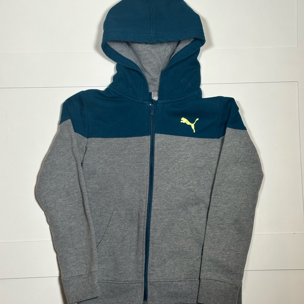 Puma Kids Teal and Gray Zip-Up Hoodie Size 7